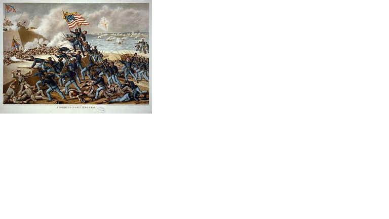 300px-The_Storming_of_Ft_Wagner-lithograph_by_Kurz_and_Allison_1890.jpg (27040 bytes)